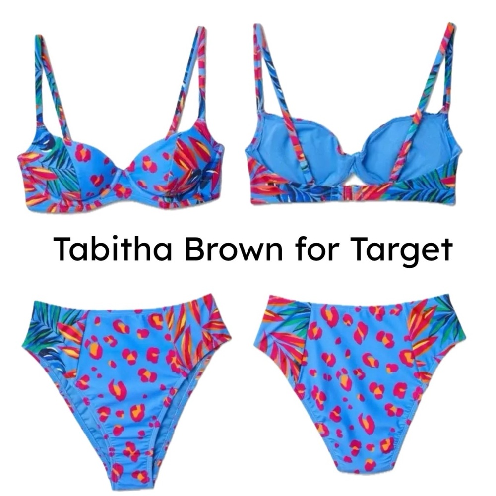 Tabitha Brown for Target Blue Pink Tropical Bikini Set Underwire French Cut XXS